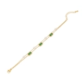 Double-layer gold bracelet featuring rectangular emerald gems and small white pearls - Rectangular Style (2# Rectangular)