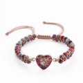 Handmade woven heart bracelet with colorful imperial stones and adjustable cord strap - Multicolor Variegated Style (款式-01)