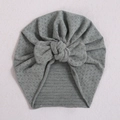 Grey knitted baby turban hat with a soft texture and large decorative bow on top - Dark Grey (#11)