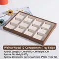 12-compartment walnut wood jewelry display tray with beige velvet lining and 35x24cm size - Walnut 12-Grid Tray Beige
