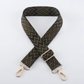 Adjustable olive green and black woven bag strap with ethnic embroidery and gold hardware - Light Gold Buckle / Army Green