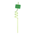 Green spiral football drinking straw with soccer field emblem for sports theme parties - Green
