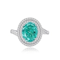 Elegant S925 silver ring featuring an oval teal gemstone surrounded by zircon crystals - US 6 / Paraiba Blue