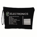 Dettaglio di una borsa in lino nero con stampa lista elettronica e cinturino da polso - Stile Checklist Elettronica (xy-002-04) / 17*25cm Con Fettuccia