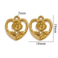 Detailed size view of gold-colored hollow heart pendants with 18mm height and 16mm width - 614 (Rose Heart) / Gold
