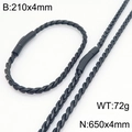 Conjunto de collar y pulsera de cadena trenzada negra de 4mm en acero inox - Pulsera / Negro