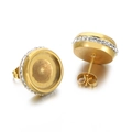 Macro shot of gold-plated titanium earrings featuring circular cubic zirconia and butterfly back - Gold Style 1 (KLJ4150-Z)