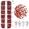 Set di strass rossi per nail art in scatola da 12 griglie con misure da 1,5mm a 3mm - Strass a Dorso Piatto Rossi (12G-222)
