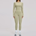 Women's sage green yoga set with long sleeve thumb-hole top and high waisted leggings - S / Top And Bottom / Moss Green