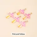 Pink and yellow gradient glass cross pendants with golden metal clasps for DIY jewelry - 25x18x4mm / Yellow-Pink