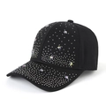 Sparkly black baseball cap with rhinestone star patterns for women's outdoor fashion - Black