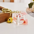 Lucky cat oil-filled liquid keychain with pink glitter and gold elephant clasp - Lucky Cat (Pink)