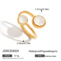 Waterproof 18K gold-plated stainless steel open ring with two white faceted stones - Double Round Stone Open Style (JDR0304004)