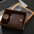 Men's gift set featuring a brown leather wallet and matching gold-case wristwatch in box - 3-Piece Brown Set (Wallet + Watch + Gift Box)