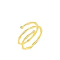 Minimalist S925 sterling silver gold bamboo ring with round zircon accents and open design - Adjustable Open / Gold