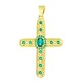 Gold cross pendant with emerald green gemstones and intricate vintage filigree detailing - Pendant 23 (Gold Green Stone Luxury Cross)