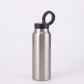 Brushed stainless steel water bottle with black magnetic ring lid for mobile phone holder - 24oz / Direct Drink / Silver
