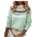 Dettaglio della maglia del maglione verde menta a girocollo con motivi geometrici - 3XL / Top (8625) / Verde smeraldo (8625)