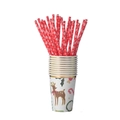 Christmas party gold rimmed paper cups with reindeer pattern and red snowflake straws - Snowflake Christmas Paper Straws
