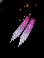 Detail of luxury long tassel earrings with gradient pink and white crystals on black surface - 3D Style / Rose Red White Gradient 3D