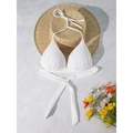 Classic white halter bikini top with ribbed texture and wrap-around ties for women - XS / White