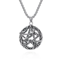 Vintage stainless steel necklace with snake wrapped around pentagram star pendant - Silver Style