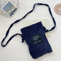Dark blue corduroy crossbody phone bag featuring a minimalist vintage living share patch - Navy Blue (Corduroy Strap)