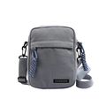 Mini gray canvas crossbody bag for women with adjustable strap and fashion label detail - Blue