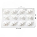 White 12-cavity silicone mold for banana mousse and jelly with detailed measurements - 12-Cavity Cocoa Bean
