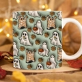 3D Spooky Halloween ceramic mug with ghost and pumpkin pattern in white finish - SP-J Style