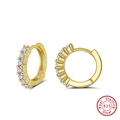 Polished 14K gold-plated S925 sterling silver hoop earrings with sparkling white zircon stones - APE55-Gold Zirconia