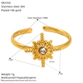Detailed view of 18K gold plated stainless steel sunburst ring with zircon inlay - Sun Starburst Style (SR235G)