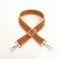 Ethnic style yellow cotton woven bag strap with colorful V-shape patterns and gold metal clips - Size 20