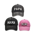 Matching family baseball caps with Papa Mama and Mini embroidery in grey and pink - Family Set (PAPA+MAMA+MINI) / Black/Black/Pink