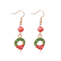 Christmas wreath earrings with pink beads and festive red bow gold hooks - Style 99