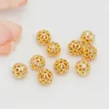 Durchbrochene Metallperlen mit Zirkon-Mikro-Besatz für DIY-Goldschmuckherstellung - 6mm (Loch 0.7mm) / 18K Gold