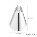 Star-tip stainless steel piping nozzle for cake decorating, 18.7mm base, weight 2.2g - Pattern 38