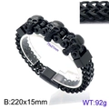Herenarmband van zwart roestvrij staal met schedels en 220x15mm schakelketting - Zwarte Schedel / 18cm