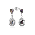 Double teardrop earrings with rainbow mystic topaz and pavé zircon in silver finish - One Pair / Steel-Tone Colorful Zirconia