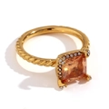 18K gold plated ring with orange square gemstone and twisted rope band details - Square Gemstone Twist Ring (Gold-Champagne-Size 6)