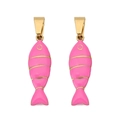 Pink 18K gold plated stainless steel fish charm pendant with enamel finish - Pink