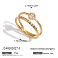 Close-up of 18K gold plated stainless steel ring with 0.75cm round zircon setting - JDR0303027 Gold Round Stone Size 6