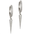 Orecchini a cerchio in argento con ciondoli a punta e zirconi pavé dal design punk - Stile Cerchio Pendente / Argento