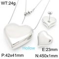 Polished 18K gold stainless steel set with hollow heart pendant and matching stud earrings - Style B Silver (KS221038-KFC)