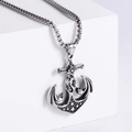 Men's stainless steel anchor pendant necklace with box chain on a minimalist white stand - Silver-tone (With 60cm Chain)