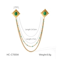 Spilla a catena dorata vintage con pietre naturali verdi e ciondoli geometrici dorati - Stile Catena di Perle in Pietra Verde Rombo Dorato (HC-C70004)
