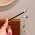 Elegance sandalwood hair stick with fan pendant and tassels in traditional Chinese style - 26# Quiet Words