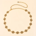 Adjustable golden metal link belt featuring intricate vintage sunflower charm elements - Antique Gold (19387)