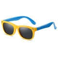 Kids polarized sunglasses in vibrant yellow frame and sky blue temples with rivets - Yellow Frame Blue Legs Black Grey Lens