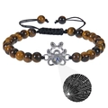 Tiger Eye beaded bracelet with silver dog paw projection stone and black woven cord - Tiger Eye Bracelet